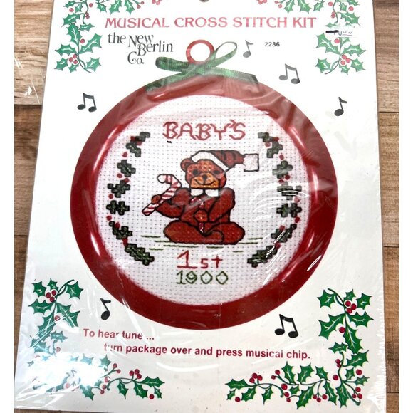 Musical Cross Stitch Kit Babys 1st 1990 Ornament The New Berlin Co. Christmas De - Picture 1 of 2